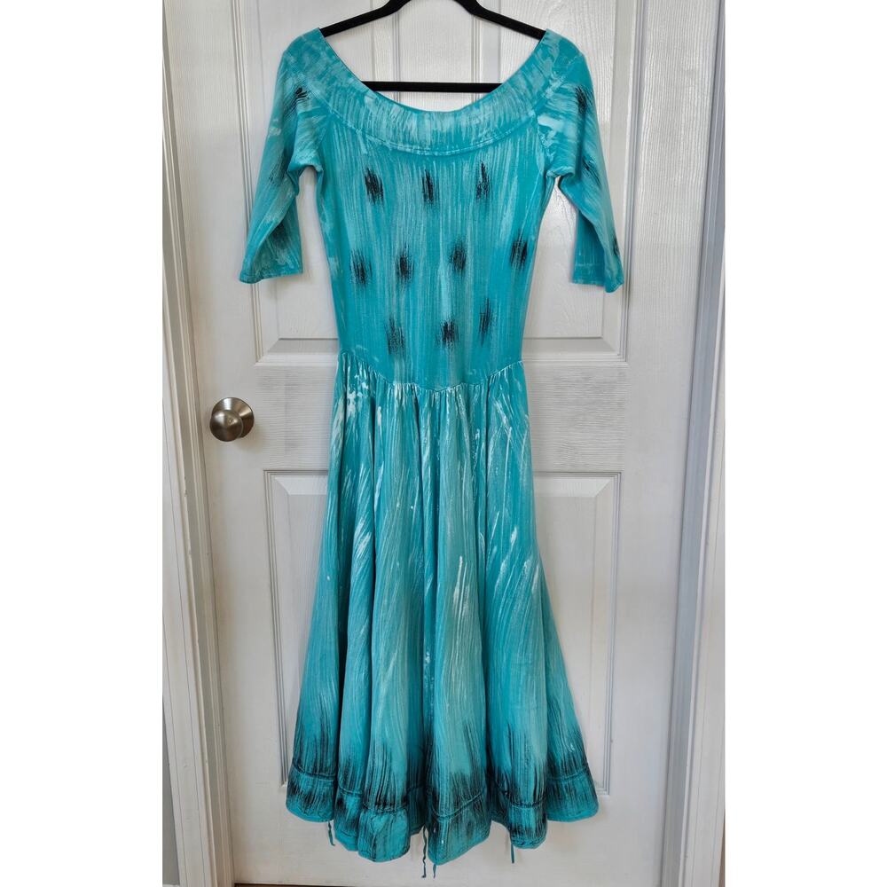 Luna Luz Dress Womens Small Blue Abstract Bubble Hem Artsy Lagenlook Midi - Picture 4 of 14